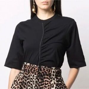 GANNI Asymmetrical Wavy Ruched  Black Tee